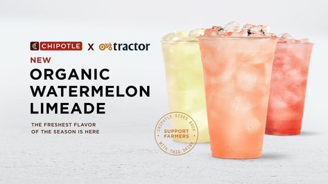 Chipotle reveals Watermelon Limeade, its first seasonal drink, just in time for summer | Fox Business Watermelon Limeade, Wagyu Burger, Limeade Recipe, Organic Drinks, Chipotle Mexican Grill, Watermelon Drink, Fountain Drink, Natural Farming, Seasonal Drinks