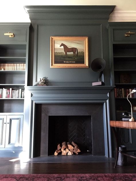 Sincerely, Tennessee (Posts tagged architecture) Off Center Fireplace Vaulted Ceiling, Dark Blue Fireplace Mantle, Foe Fireplace, Molding Above Fireplace, Dark Fireplace Wall, Study Fireplace, Study With Fireplace, Moody Fireplace, Paneled Fireplace