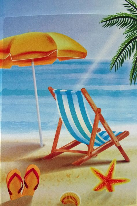 Beach Chair Drinks Summer, Art Plage, Chair Drawing, Summer Garden Flags, Beach At Sunset, Seaside Beach, Shade Cloth, Beach Chair, Beach Scene