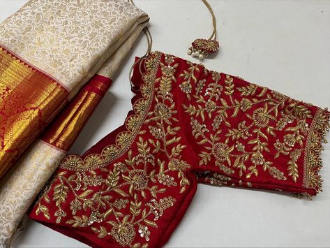 #bridalblouses #maggamworkblouse #kanchipattusaree Maroon Maggam Work Blouse, Maroon Blouse Designs Bridal, Gold Blouse Maggam Work, Red Blouse Maggam Work Designs, Red Maggam Work Blouse Designs, Muhurtham Blouse Designs, Pattu Blouse Maggam Work Designs, Maroon Blouse Designs, Wedding Blouse Designs Bridal Collection