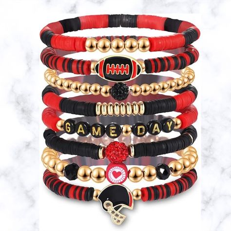 $39 Set Of 8 Bracelets Stretch To Fit Black & Red Theme Football Theme Marvel Jewelry, Football Jewelry, Football Bracelet, Georgia Football, Red Theme, Football Theme, Pandora Necklace, Dance Jewelry, Diamond Cross Necklaces