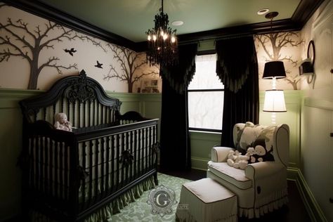 Gothic Baby Nursery, Goth Nursery, Gothic Nursery, Gothic Victorian House, Dark Nursery, House Room Ideas, Gothic Baby, Goth Baby, Baby Room Themes