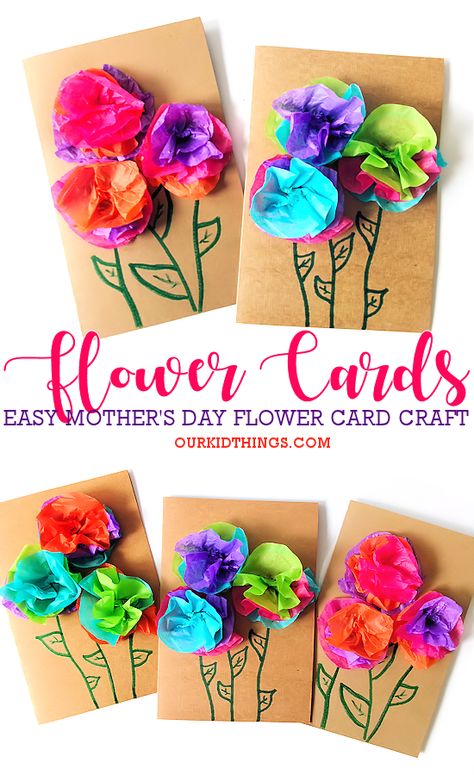 Tissue Paper Flower Card Craft Holiday Diy Crafts, Easy Mother's Day Crafts, Diy Mother's Day Crafts, Tissue Paper Crafts, Paper Craft Techniques, Mothers Day Ideas, Diy Mother's Day, Holiday Crafts Diy, Toddler Arts And Crafts