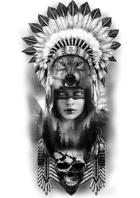 Pin by Luciano Gomes on arte tatuagem | Native american tattoo sleeve, Native american tattoos, Native american tattoo designs Indian Tattoo Ideas, Red Indian Tattoo, Indian Headdress Tattoo, Native Indian Tattoos, Indian Girl Tattoos, Indian Skull Tattoos, Native American Tattoo Designs, Tato Maori, Indian Tattoo Design