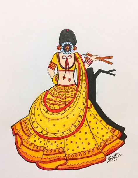 Meaning of Navratri days | Pinterest Dandiya Drawing, Navratri Drawing, Dance Drawing, Rajasthani Art, Dancing Drawings, Pencil Sketch Images, Black And White Art Drawing, Female Art Painting, Navratri Special