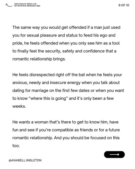 When you’re overly focused on wanting a relationship, you become very attached to the outcome. You feel like you need it and it influences the way you show up with men. It’s a very desperate energy and you can show up with a lot of convincing and controlling behavior. This is masculine “producing” and “results oriented” action that actually turns off most healthy masculine men. **Plus it attracts unhealthy feminine men that are takers, don’t want a relationship and just want to stay sur... Masculine Relationship, Wanting A Relationship, Healthy Masculine, Controlling Behavior, Feminine Men, Masculine Man, Masculine Energy, Masculine Men, Feminine Energy