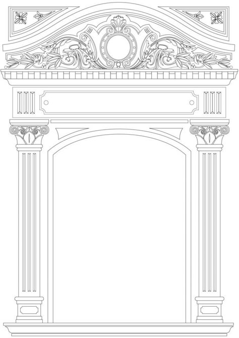 Ornamental classical arch in outline style Temple Arch Design, Arch Outline, Gate Arch, Classic Ornament, Ornamental Vector, Arch Sketch, Classic Facade, Arch Drawing, Ancient Drawings