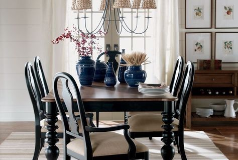 Dining Room Table Settings, Ethan Allen Dining, Modern Country Home, Dining Room Table And Chairs, Host Chairs, Relaxed Chic, Country Dining Rooms, Vintage Dining Room, Black Dining