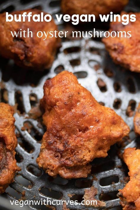 These air fried vegan wings are made with tender and juicy oyster mushrooms. They are crispy and make the perfect finger food. Serve these hot buffalo vegan wings at your next game day event or as a party appetizer during the holidays! Air Fryer Oyster Mushrooms, Grilled Tuna Steaks Recipes, Fried Oyster Mushrooms, Wings Air Fryer, Vegan Buffalo Wings, Buffalo Vegan, Vegan Wings, Po Boy Sandwich, Oyster Mushroom Recipe