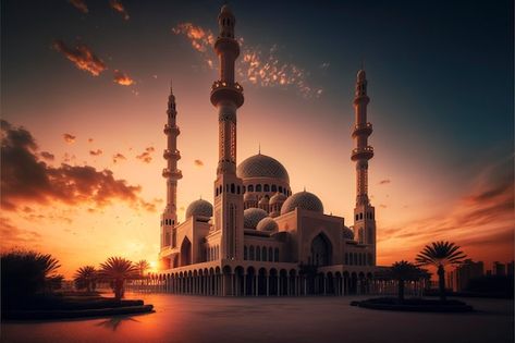 Beautiful mosque photos sunset sunny lan... | Premium Photo #Freepik #photo #istanbul-mosque #cathedral #istanbul #taj-mahal Istanbul Mosque, Sunny Landscape, Hd Landscape, Beautiful Mosque, Golden Dome, Photos Sunset, Beautiful Mosques, Light Rays, Sunset Landscape