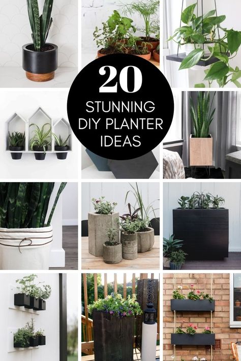 20 gorgeous DIY planter ideas! Make your own stunning modern planters for indoors, outdoors, gardens, herbs, or hanging plants! Whether you want to upcycle old items, or build something from scratch, you will find beautiful ideas here! Unique ideas that are cheap and easy to do! Some cool and creative ideas from recycling items to dollar store ideas on a budget. Small and large planters for the home, deck, patio, or front porch! #planter #gardening #greenthumb Garden Apartment Ideas, Planter Ideas Diy, Planter Gardening, Diy Planters Indoor, Indoor Garden Apartment, Home Decor Business Ideas, Large Planter Boxes, Decor Business Ideas, Porch Planter