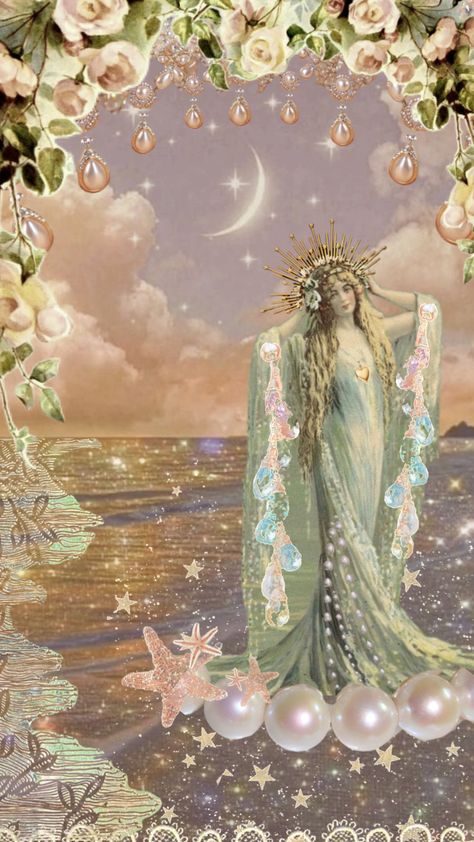 Amphitrite #goddess #sea #ocean #vintage #girly #moon #wallpaper #art #mermaidaesthetic #nature #fyp Amphitrite Goddess Art, Amphitrite Goddess, Ocean Vintage, Goddess Magick, Aphrodite Goddess, Goddess Of The Sea, Goddess Aesthetic, Pagan Goddess, Fairy Garden Designs