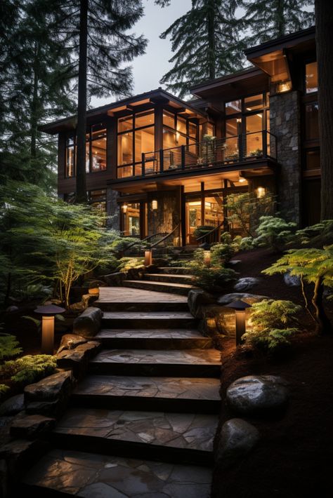 Forest Homes, California Architecture, Earthy Home, Forest Cabin, Modern Mountain Home, Kitchen Home Decor, Style Cottage, Modern Mountain, Beautiful Forest