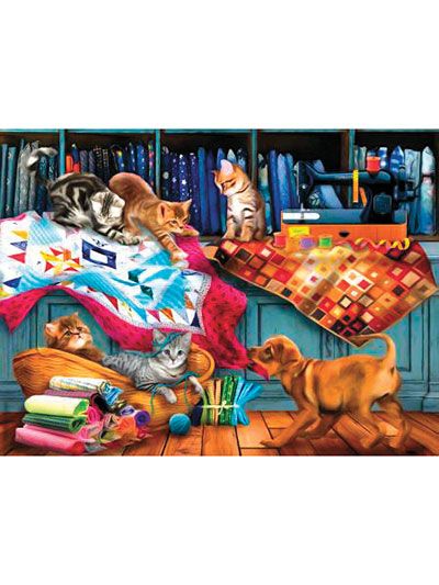 Crafts - Quilting Room Mischief Puzzle-1000 Pc Sunsout Puzzles, Amy Stewart, 300 Pieces Jigsaw Puzzle, Tom Wood, 300 Piece Puzzles, Dog Puzzles, Quilting Room, Kittens And Puppies, Puzzle Design