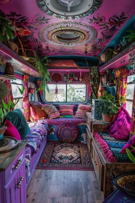 Bohemian Caravan Interior, Bohemian Caravan, Van Interior Ideas, Hippie Camper, Camper Interior Design, Vintage Camper Remodel, Adventure Van, Tempe Arizona, Hippie Lifestyle