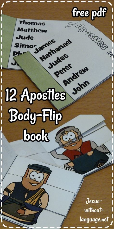 12 apostles body-flip book. free pdf, lesson on 'Little' James or James the less. (luke 6) #Jesuswithoutlanguage.net Sunday School Projects, Christian Preschool, Jesus Book, 12 Apostles, Children's Church Crafts, Bible Story Crafts, Luke 6, Flip Books, Sunday School Activities