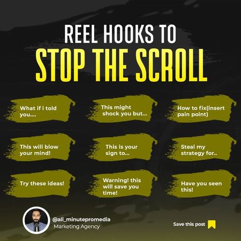 Best Time To Post On Instagram In India, Instagram Scrolling Video, How To Get More Views On Reels, Instagram Hook Captions, Social Media Caption Hooks, Social Media Hook Ideas, Reel Hooks Instagram, Hook Ideas For Reels, Hooks For Instagram Reels