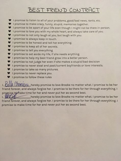 I promise through everything I will follow these rules Things About My Best Friend, Promises For Best Friend, Promise For Best Friends, Promise Quotes For Best Friend, Promise To Best Friend, Best Friend Contract Ideas, Quotes For Trios, Friends Rules List, Best Friend Promise