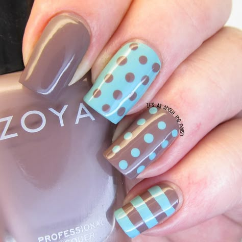 Light blue and taupe nail art Gel Nail Art Designs, Nails Today, Polka Dot Nails, Dots Nails, Super Nails, Nail Swag, Trendy Nail Design, Nails Desing, Fancy Nails