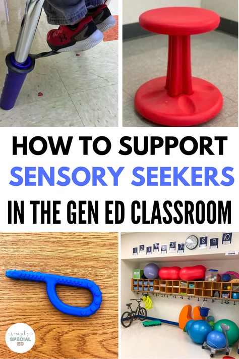 If you are looking for more ways to support sensory seekers in your school or special education classroom, I’m here to help! There are a lot of ideas for sensory seekers in the classroom. Always consult with your occupational therapist to get their expert advice as well. I love to include alternate seating in the classroom, sensory choice boards, calming ideas for kids, tactile sensory tools, sensory rooms in schools, sensory paths for schools, and much more! Sensory Output Activities, Sensory Strategies For The Classroom, Sensory In The Classroom, Sensory Classroom Activities, Sensory Room In School, Sensory Tools For The Classroom, Sensory Items For Classroom, Sensory Breaks In Classroom, Classroom Sensory Ideas