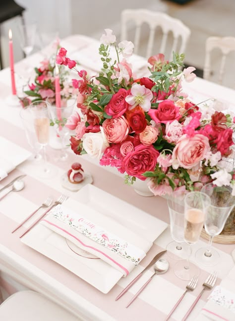 Pink Dreams: An explosion of pink and magenta florals in the midst of Charleston | Charleston Wedding Inspiration Coffee Table Arrangement, Blue Pink Wedding, Wedding Decor Items, Bright Pink Wedding, Magenta Wedding, Pink Wedding Decorations, Hot Pink Weddings, Floral Business, Bridal Luncheon