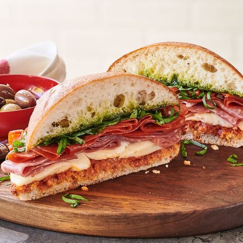 Bring the authentic flavors of a corner Italian deli to your place with this Pepperoni & Genoa Salami Pressed Sandwich. And if you are a corner Italian deli? Just make another spot on the menu! Pepperoni Sandwich, Salami Sandwich, Ciabatta Roll, Pressed Sandwich, Genoa Salami, Best Sandwich Recipes, Italian Sandwich, Italian Deli, Menu Inspiration