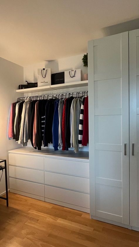 Tiny Wardrobe Room, Bedroom Open Closet Ideas, Small Room Dressing Room, Ikea Small Wardrobe, Bedroom Armoire Wardrobe Closet, Small Walkin Wardrobe Ideas, Open Closet Aesthetic, Box Room Wardrobe Ideas, Room Without Closet