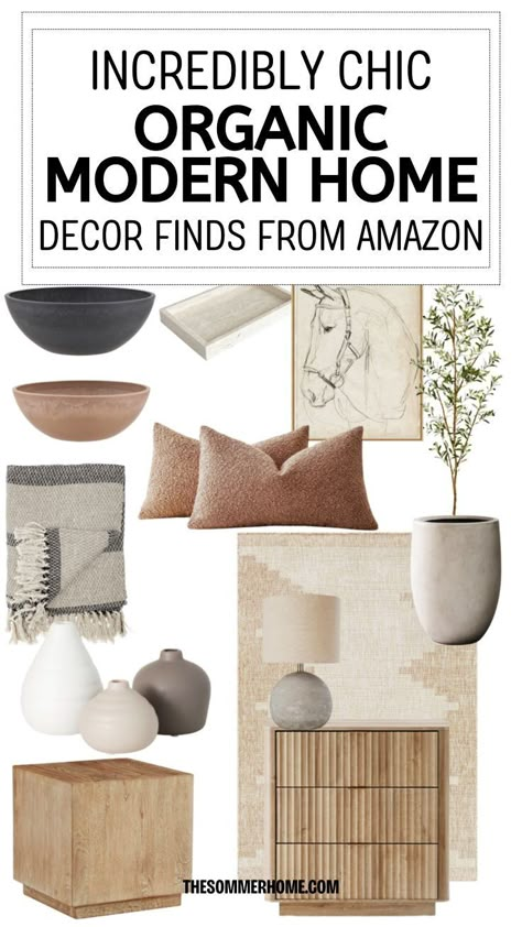 Elevate your living room with our selection of Amazon home decor finds designed for the organic modern aesthetic. Each piece is chosen to enhance the natural light and space of your home, creating a peaceful and inviting area for relaxation and entertainment. From textured fabrics to wooden accents, find out how to bring the modern organic home vibe into your living room with our expert tips and product recommendations. Modern Organic Transitional Living Room, Organic Living Room Ideas, Organic Modern Aesthetic, Sustainable Living Room, Organic Modern Home Decor, Organic Modern Bathroom, Organic Modern Kitchen, Decor From Amazon, Organic Modern Design