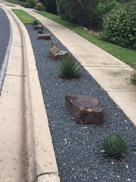 Sidewalk Strip Replacement Options — Canyon Creek HOA Sidewalk Landscaping, Landscaping Rocks, Narrow Street, Drought Tolerant Landscape, Sidewalk Chalk Art, Grasses Landscaping, Front House Landscaping, Home Landscaping, Yard Work