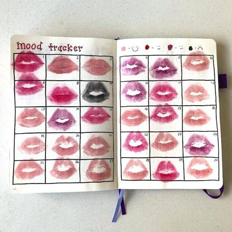 The kisses mood tracking page from @bujonoteswith.nina Journal Ideas Feelings, Mood Tracking Journal, Yearly Journal Ideas, Year Bullet Journal, Bullet Journal Health, Journaling Letters, Mood Journal, Mood Tracking, Mood Tracker Ideas