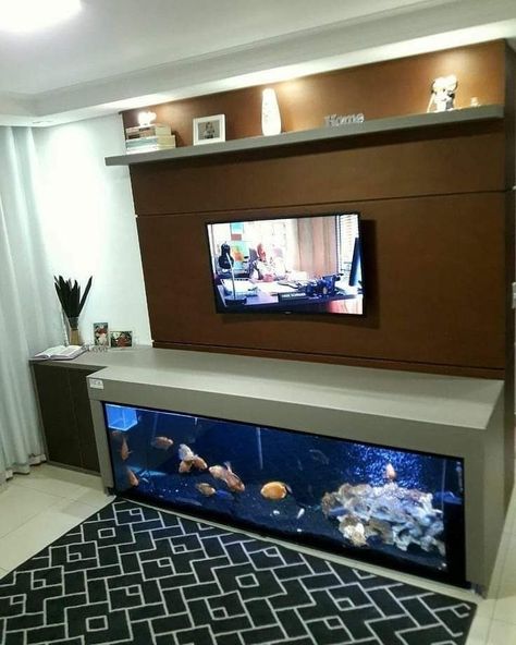 Tv Unit Design Modern Living Luxury, Hack Tv, Fish Tank Wall, Tv Unit Design Modern Living, Wall Aquarium, Modern Tv Unit, Amazing Aquariums, Tv Unit Design Modern, Fish Tank Design