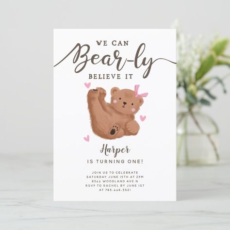 Bear Themed Birthday Party Girl, Teddy Bear 1st Birthday Girl, Bear First Birthday Party Girl, Bear 1st Birthday Party Girl, Teddy Bear First Birthday Girl, Beary First Birthday Girl, Teddy Bear Birthday Theme, Teddy Bear Birthday Invitations, Teddy Bear Birthday Party