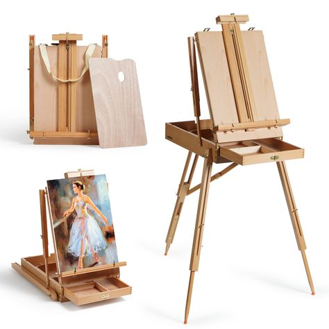 PRICES MAY VARY. 🎨Innovative and Versatile: Unveiling our Foldable Portable Beechwood Art Easel Field Easel, meticulously crafted for professionals, artists, and hobbyist painters. This multi-functional unit features an in-built storage box and an adjustable height and board inclination, facilitating both standing and seated painting. ✨Ergonomically Designed: The easel incorporates a labor-saving shoulder strap, ensuring easy transportation, making it the good companion for outdoor painting ses Easel For Painting, Art Supply Box, Table Sketch, Portable Easel, Plein Air Easel, Sketch Box, Outdoor Painting, Shifting Visuals, Artist Easel