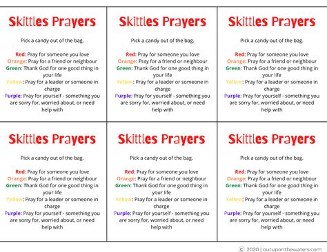 This Skittles prayer printable is great to use as a lesson in prayer, attach to bags of Skittles and use as a ministry resource, or give them out at Halloween. Grab your free Skittles prayer printable and other candy prayer ideas. Skittles Easter Poem Printable, Taco Prayer Method, Prayer Sandwich Printable, Prayers For Kids, Pray For Leaders, Emmaus Agape, Jail Ministry, Candy Sayings, Back To School Prayer