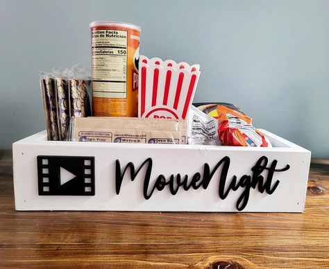 3D Movie Night Box Movie Box Candy Station Candy Bar - Etsy Movie Tray Ideas, At Home Drive In Movie Nights, Movie Night Decor Ideas, Movie Night Box Ideas, Movie Box Ideas, Movie Box Gift Diy, Movie Cart, Movie Night Tray, Movie Snack Tray