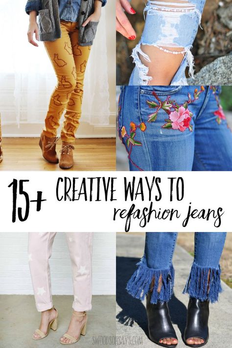 Can't get enough of that denim. Try these fun jeans refashion ideas to give new life to your clothes. Refashion Denim, Diy Jeans Refashion, Jean Refashion, Refashion Jeans, Pants 2020, How To Make Jeans, Jeans Refashion, Jeans Tutorial, Denim Refashion