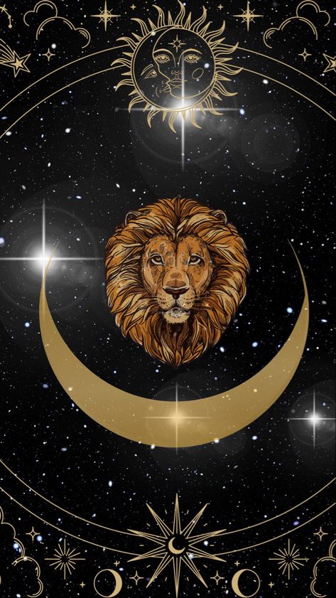 Image of a Lion on the magical celestial background of outer space and magical symbols Leo Astrology, Leo Zodiac Wallpaper Iphone, Leo Art Wallpaper, Zodiac Leo, Zodiac Signs Leo Wallpaper, Leo Zodiac Art, Leo Art, Leo Wallpaper Zodiac Aesthetic, Leo Astrology Art