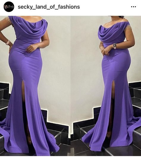 Dinner Gowns With Crepe Material, Latest Dinner Gown Styles 2023, Latest Bridesmaid Dresses Style 2023, Chief Bridesmaid Styles 2023, Ankara Dinner Gown Styles, Long Party Dresses Classy, Crepe Material Long Gown Styles, Purple Bridal Dress, Dinner Dresses Classy Elegant Long