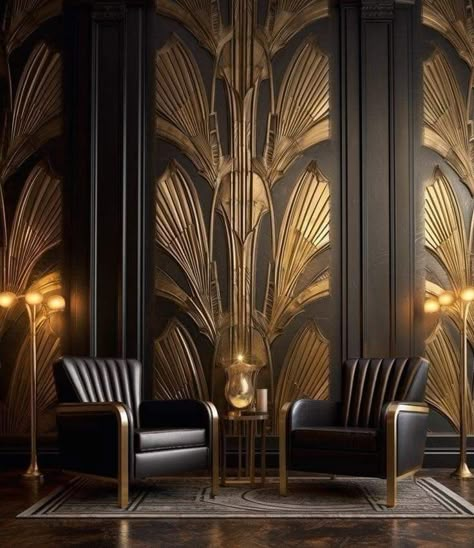 Coatroom Ideas, Art Deco Interior Design 1920, Great Gatsby Interior Design, Gatsby Interior Design, Speakeasy Design, Art Deco Interior 1920s, Art Deco Cafe, Speakeasy Decor, Art Deco Style Interior