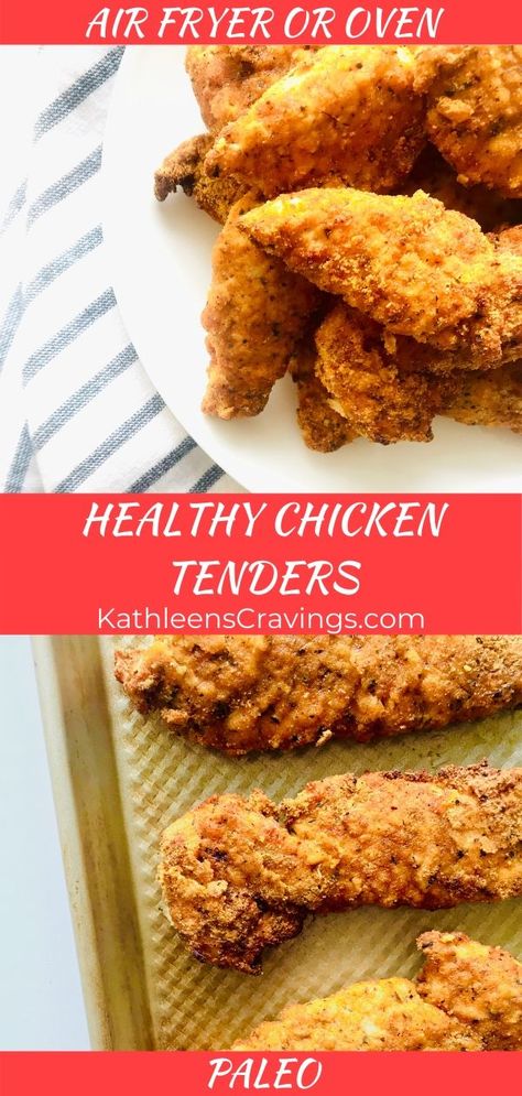 Healthy Breaded Chicken, Healthy Chicken Tenders, Crispy Tenders, Paleo Chicken Tenders, Chicken Fingers Recipe, Healthy Chicken Fingers, Air Fried Chicken Tenders, Breaded Chicken Tenders, Air Fryer Chicken Tenders