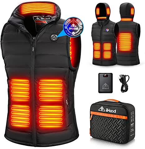 iHood Women's Heated Vest with Battery Pack, Heated vest women with Retractable Heated Hood Washable Heated jackets for women Heated Vest, Heated Socks, Heated Jacket, Mesh Laundry Bags, Vest Women, Winter Outfits For Work, Hiking Gear, Body Warmer, Water Resistant Fabric