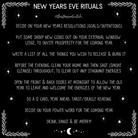 A L I C E 🌙 on Instagram: “✨ NEW YEAR’S EVE RITUALS ✨ It’s been another ‘interesting’ year shall we say? 😂 I’m ready for a new year and a fresh start! Thought I’d put…” New Years Superstitions, Wiccan Rituals, Witch Rituals, Witch Quotes, Wiccan Magic, Witch Spirituality, Pagan Rituals, Eclectic Witch, Wiccan Spell Book