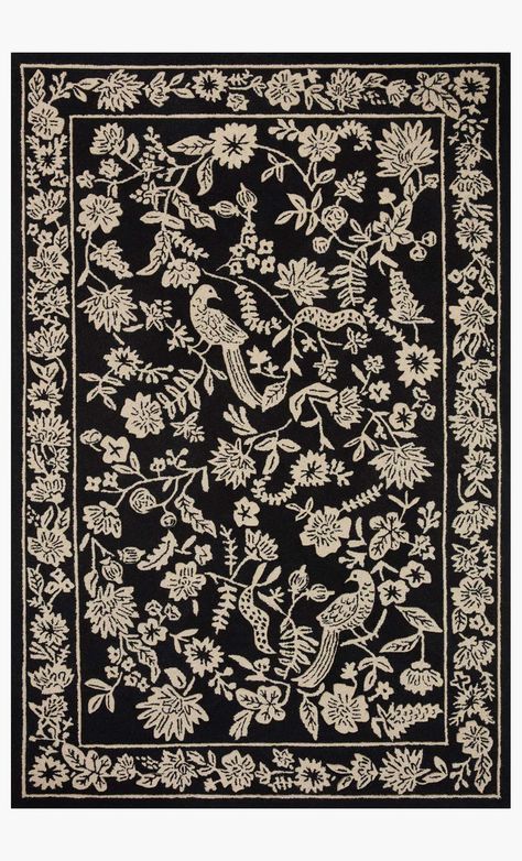 ARB-01 AVIARY RP BLACK | Loloi Rugs Catalogue Inspiration, Framed Quotes, Loloi Rugs, Magnolia Homes, Upholstered Fabric, Signature Print, Black Rug, Hand Tufted Rugs, Tufted Rug