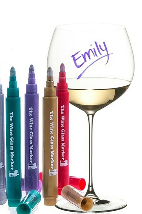 Wine Glass Marker - HouseBeautiful.com Wine Glass Decorating, Best Markers, Wine Country Gift Baskets, Grape Uses, Glass Markers, Wine Glass Markers, Electric Wine Opener, Decorating Party, Grape Harvesting