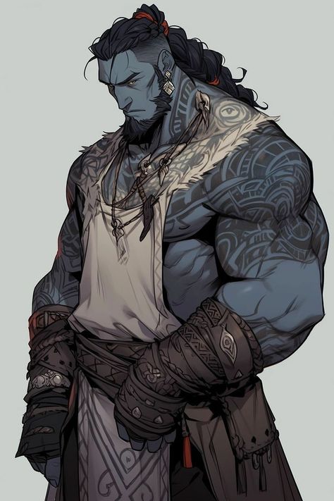 Dnd Characters With Tattoos, Cleric Tattoo, Goliath Character Art, Goliath Dnd Male, Goliath Dnd, Earth Genasi, Monk Dnd, Dnd Races, Tattoo Art Drawings