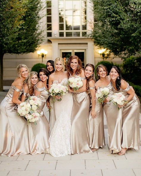 Modern Wedding Australia on Instagram: “We are just loving these champagne #bridesmaids gowns! @chardphoto #bridesmaids #bride #weddingdress #modernwedding” Champagne Gold Bridesmaid Dresses, Winter Wedding Bridesmaids, Wedding Color Combinations, Best Wedding Colors, Wedding Color Trends, Champagne Bridesmaid Dresses, Champagne Bridesmaid, Gold Bridesmaid Dresses, Bridesmaid Colors