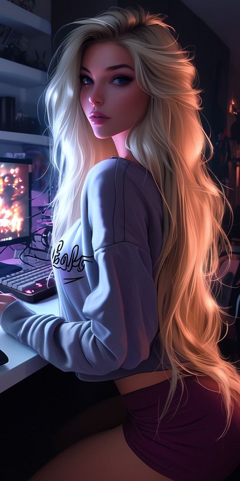 Created with Midjourney Ai #Character #Fantasy #Anime #cartoon #cyberpunk #sci-fi Cyberpunk Female, Girl Wallpapers, Anime Show, Cute Curly Hairstyles, Female Character Inspiration, Vsco Girl, Long Blonde, Long Blonde Hair, Digital Art Girl