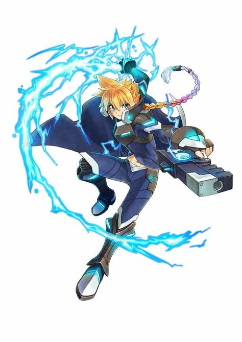 Azure Striker Gunvolt Azure Striker Gunvolt, Megaman Art, Megaman X, Game Character Design, Robot Concept Art, 영감을 주는 캐릭터, Online Magazine, Fantasy Character Design, Game Character