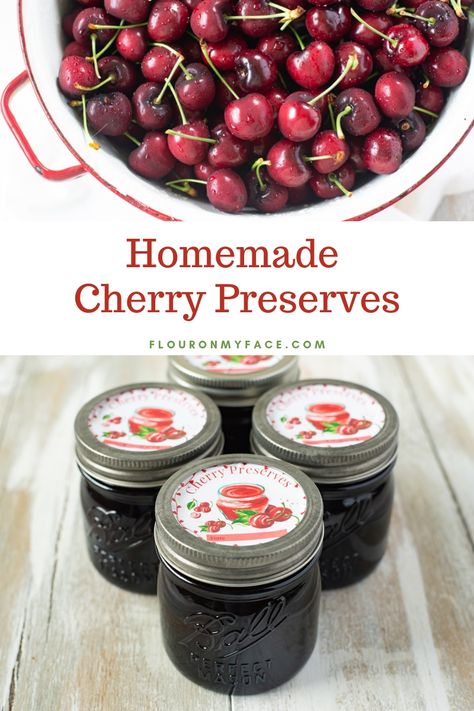 Small Batch Homemade Cherry Preserves recipe made with sweet cherries Small Batch Cherry Jam, Cherry Recipes Canning, Cherry Butter Recipe, Cherry Preserves Recipe, Homestead Canning, Jam Preserves, Fresh Cherry Recipes, Tooty Fruity, Sour Cherry Jam