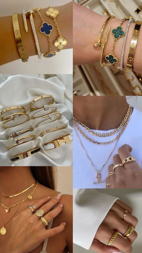 #girly #jewelry #bracelet #necklace #ring #gold Bracelet Combo Ideas, Braclets Gold, Dream Accessories, Necklace Ring, Jewelry Bracelet, Girly Jewelry, Jewelry Business, Just Giving, Ring Gold